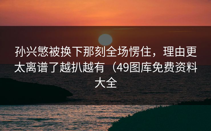 孙兴慜被换下那刻全场愣住，理由更太离谱了越扒越有（49图库免费资料大全